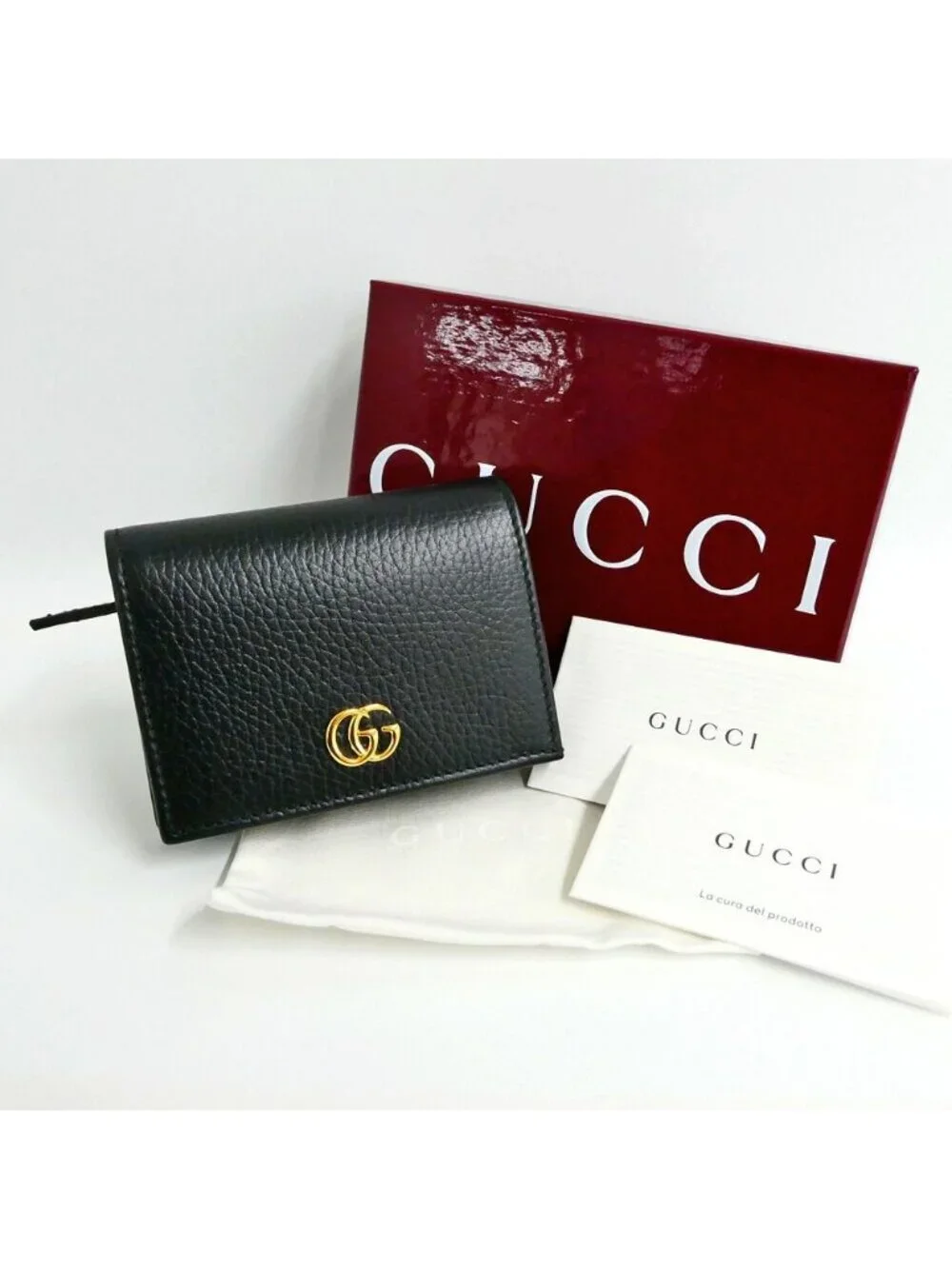 Gucci Double Small Wallet Leather Black Gold - Picture 10 of 10